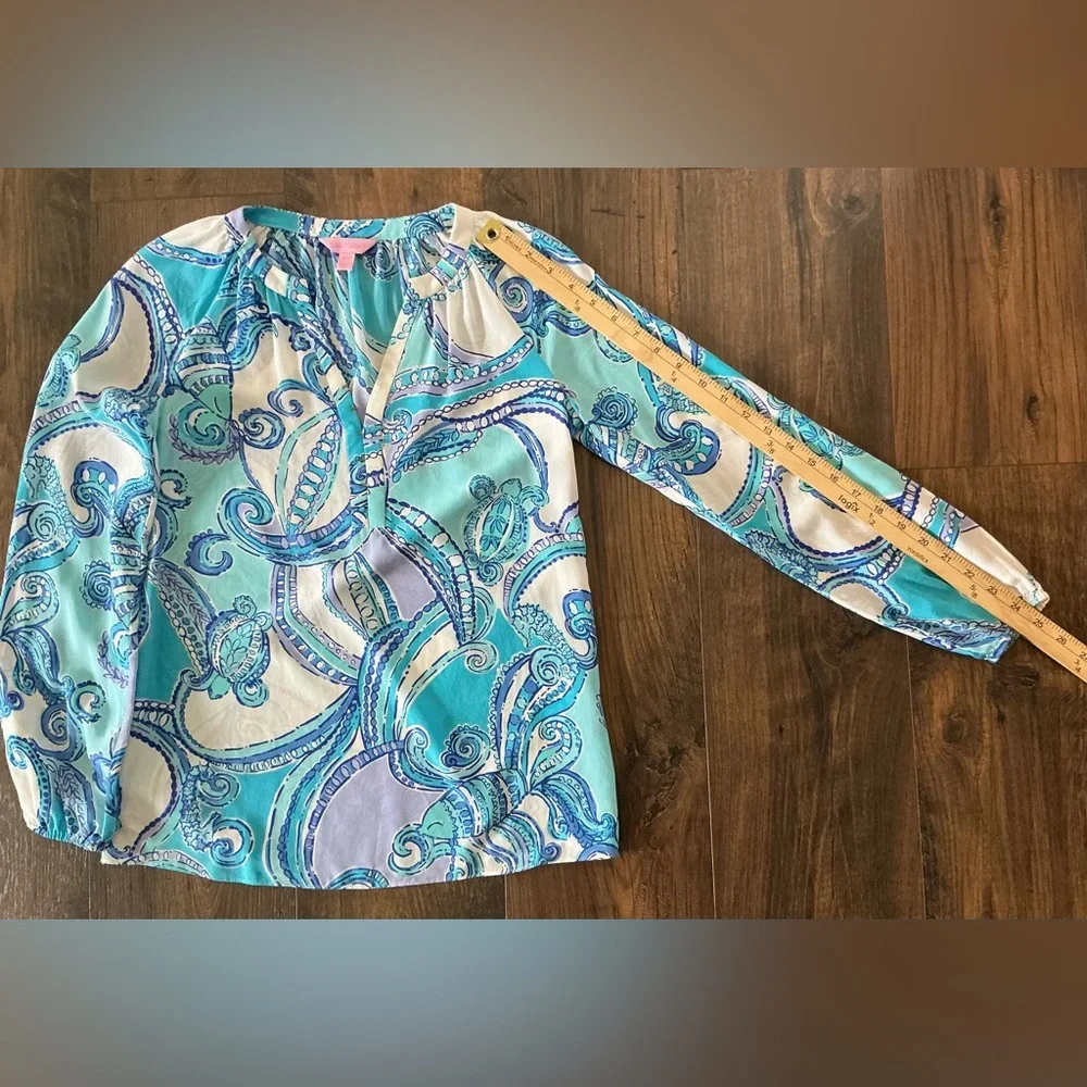 Lilly Pulitzer Elsie Searulean Silk Blouse Size XXS